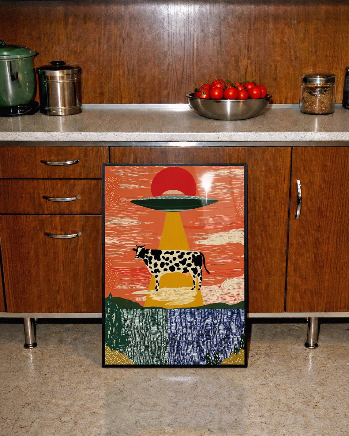 Surreal Cow Ufo Farm Maximalist Poster, Eclectic Sci Fi, Living Room ...