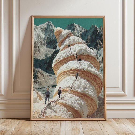 Surreal Croissant Mountain Collage Poster UNFRAMED PAPER POSTER, Home Decor