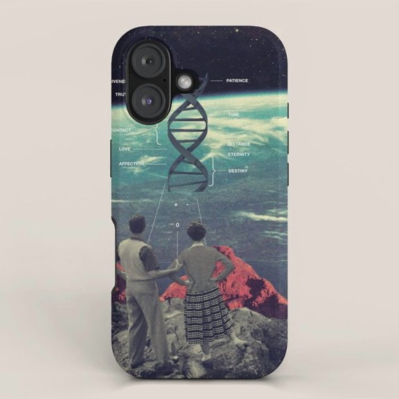 Surreal DNA Helix and Ocean Collage Tough Case for Apple iPhone Series, Navy Blue, Teal, Coral Red and Gray