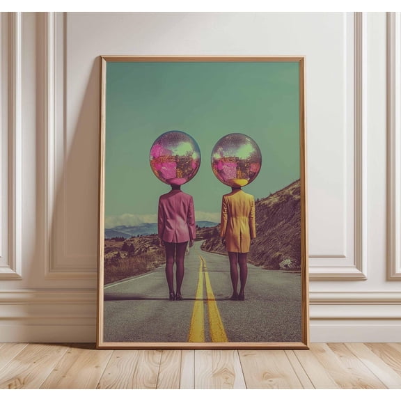 Surreal Disco Ball Head Poster Retro Funk Wall Art Funky Modern Art, Unframed Poster