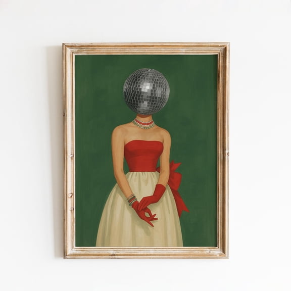 Surreal Disco Ball Head Poster Retro Glam Poster For Eclectic Wall Decor, Poster Only