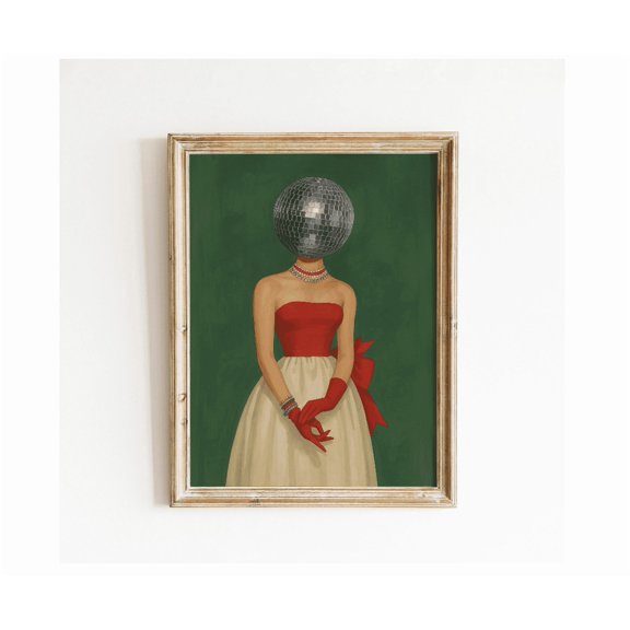 Surreal Disco Ball Head Poster Retro Glam Poster For Eclectic Wall Decor