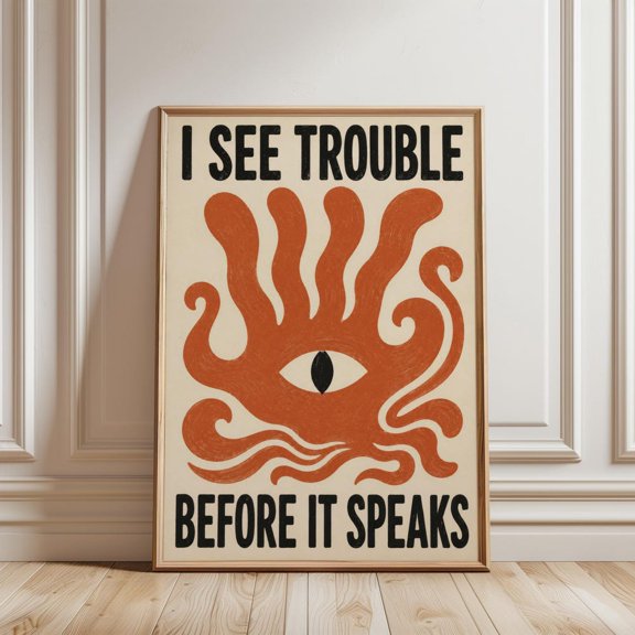 Surreal Eye Poster Retro Typography Wall Art Abstract Creature Statement Print
