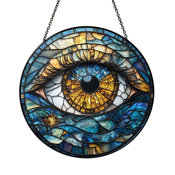 Surreal Eye Window Glass Suncatcher Ornament, Cosmic Light Catcher Hanging for Studio or Living Room Decor