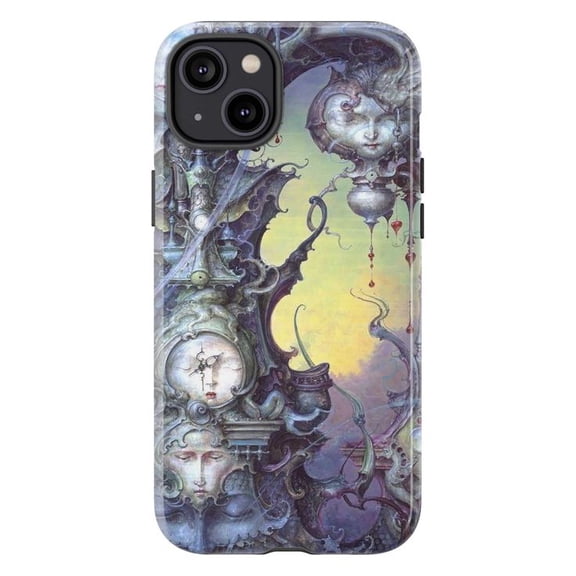 Surreal Fantasy Art Phone Case, Mystical Dreamscape Design with Faces and Clocks, Durable Protective Cover for iPhone 16 15 14 13 12 11 Pro Max Mini