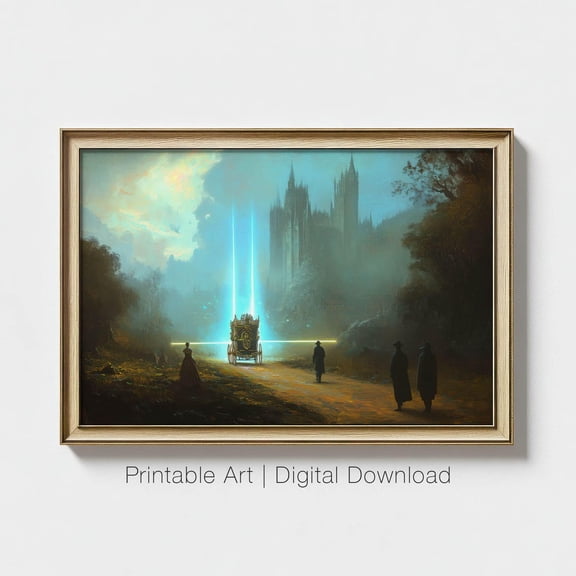 Surreal Fantasy Castle Art Poster, Victorian Carriage Poster, Dark Academia Decor, Mystical Landscape,, Size 8x12 UNFFRAMED F03.1.7l1507