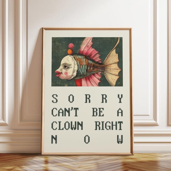 Surreal Fish Clown Portrait Absurd Wall Decoration Unframed Paper Print