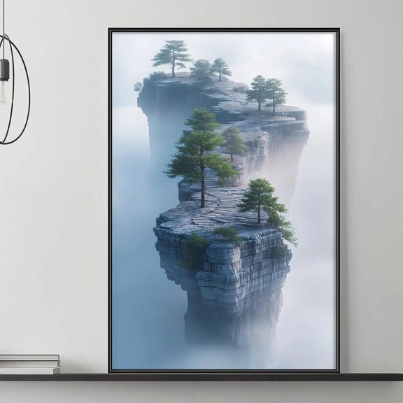 Surreal Floating Islands Dreamy Landscape Minimal Pastel Fantasy Scene Calm Bedroom Decor, Unframed Canvas