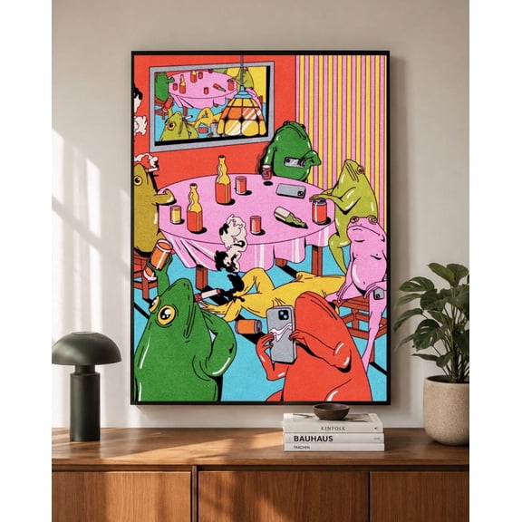 Surreal Frog Party Poster, Unframed Paper Poster 8x10in