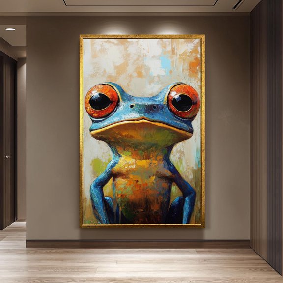 Surreal Frog Portrait Bold Brushstrokes Whimsical Decor, Unframed Canvas 8x10in
