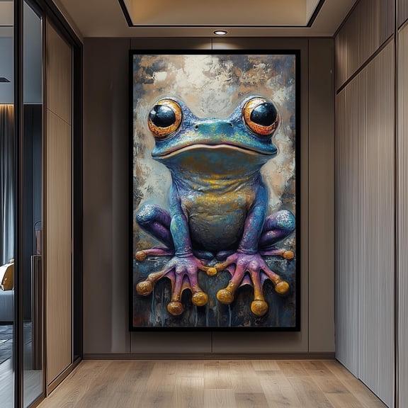 Surreal Frog Print Colorful Whimsical Animal Wall Art Home Decoration, Unframed Canvas 8x10in