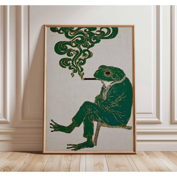 Surreal Frog Vintage Japanese Style Whimsical Retro Amphibian Unframed Paper Print