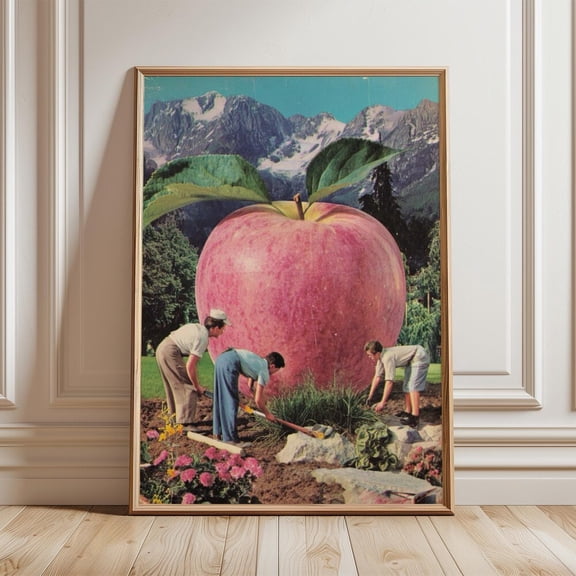 Surreal Giant Apple Collage Poster UNFRAMED PAPER POSTER, Home Decor