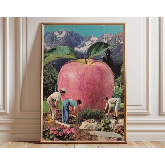 Surreal Giant Apple Collage Wall Art, Unframed Paper Poster 8x10in