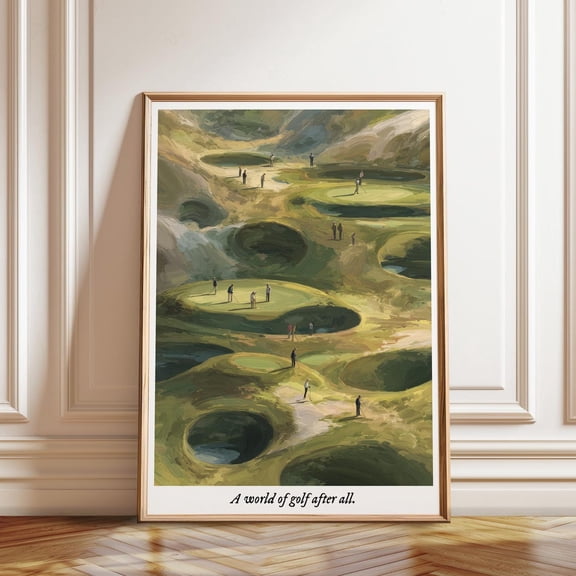 Surreal Golf Landscape Whimsical Putting Green Artwork, Unframed Paper Poster 8x10in