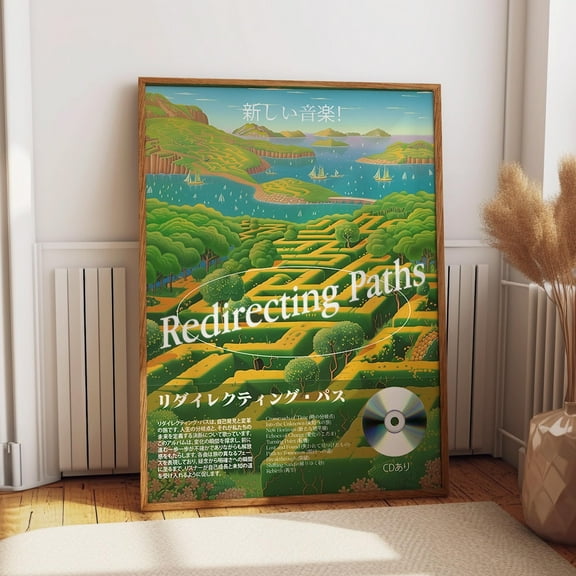 Surreal Green Labyrinth Landscape Art Poster – Redirecting Paths Print – Japanese Album Cover Style Poster Wall Art, Modern Wall Decor, 8x12 UNFRAMED