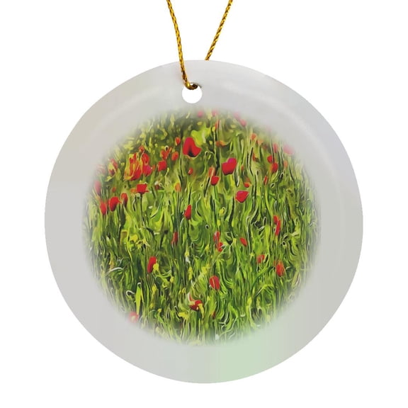 3drose, Surreal Hypnotic Poppies, Circle Porcelain Ornament