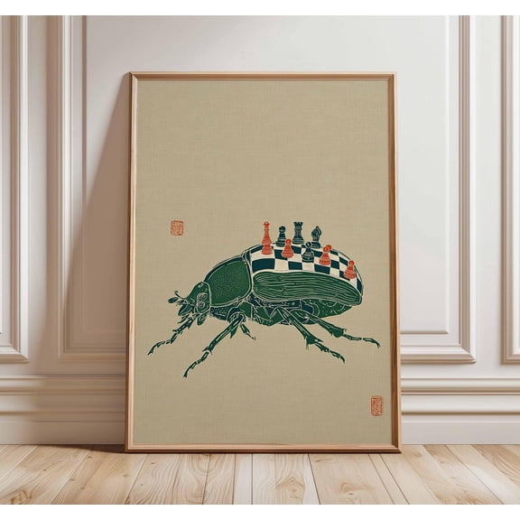 Surreal Japanese Beetle Chess Poster, Stretched Canvas 8x10in