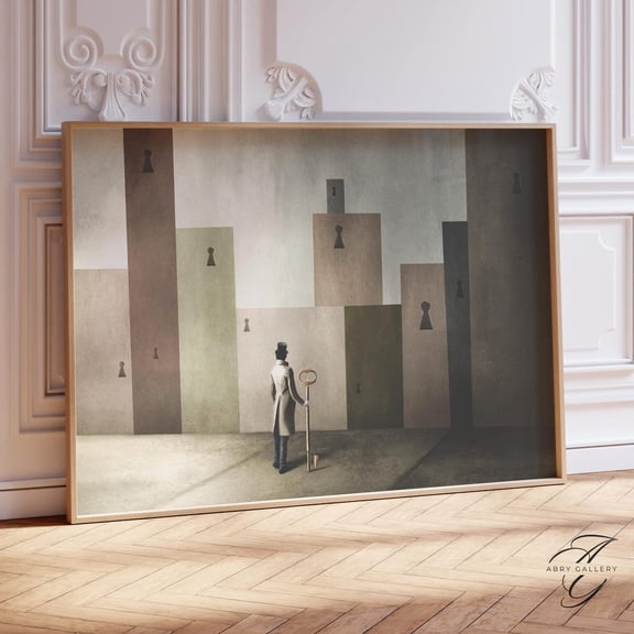 Surreal Key And Lock Wall Art: Vintage Minimalist Poster, Unframed Poster Size 24x36