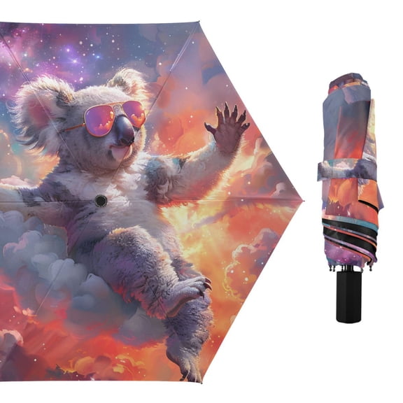 Surreal Koala in Galaxy Nebula All Weather Umbrella Triple Folding Parasol 6 Ribs UV Protection Portable