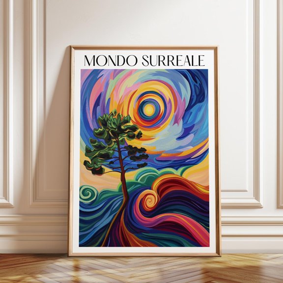 Surreal Landscape Vibrant Tree Modern Style Decoration, Unframed Paper Poster 8x10in