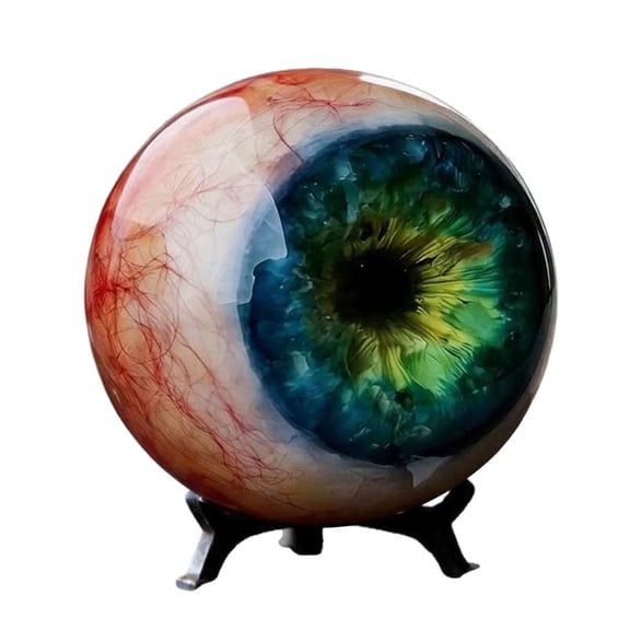 Surreal Monster Eye Resin Ornament, Robust 2.3-Inch Realistic Eyeball Decoration, Resilient Fantasy Horror Prop for Bookshelf & Desk, Spooky Gothic Home Decor, Green/Purple/Yellow/Blue