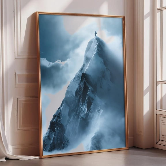Surreal Mountain Climber Ambition Concept Minimal Motivational Modern Office Inspirational Graphic Poster Unframed Paper Print