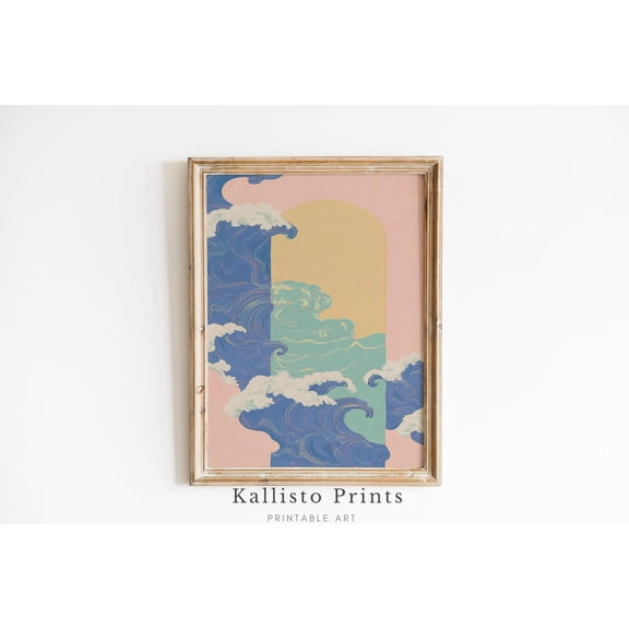 Surreal Ocean Waves Art Print Poster, Dreamy Pastel Portal , Abstract Seascape Aesthetic Wall Decor, 1107, Size 8x12 UNFFRAMED F03.1.6l2925