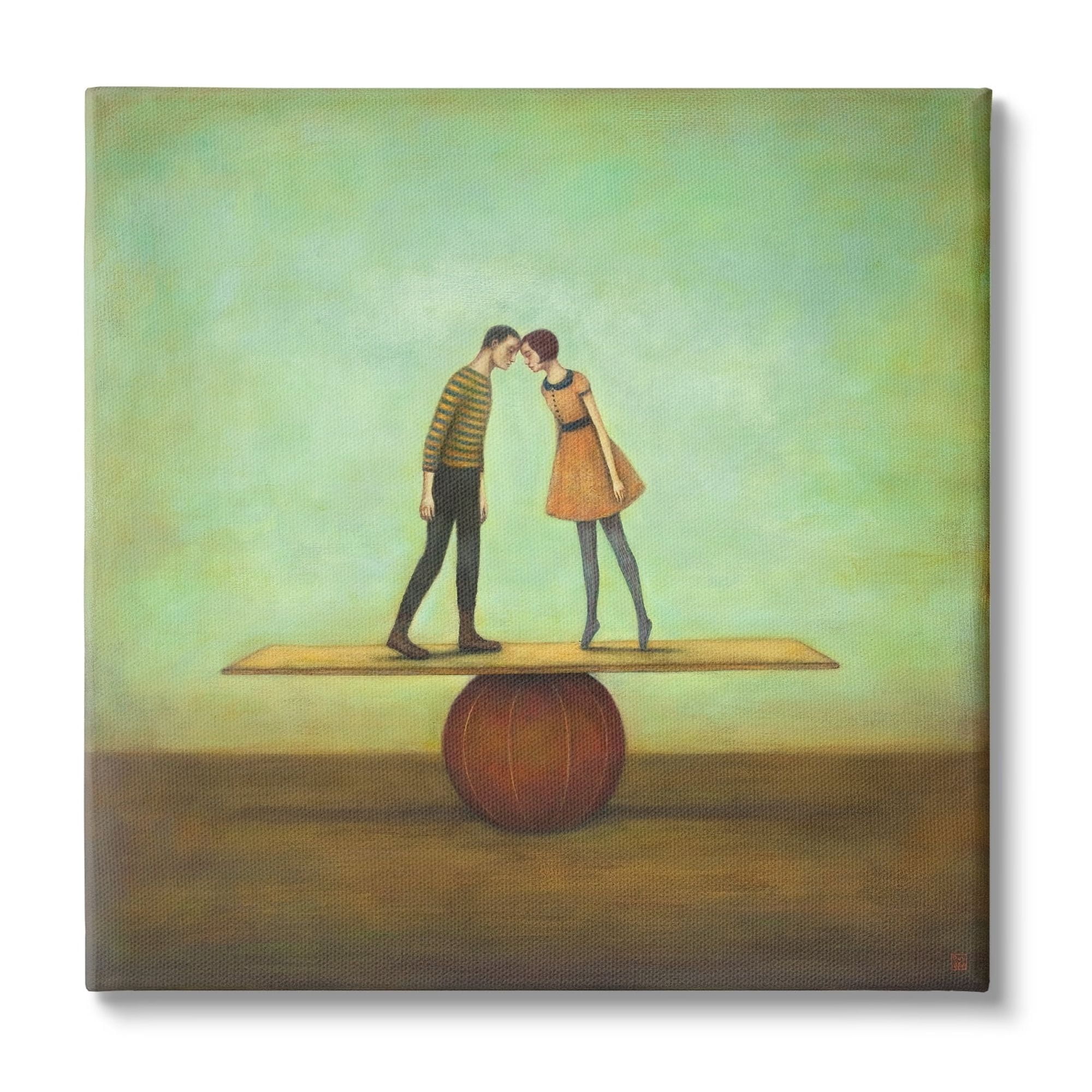 Surreal People Balancing Red Ball Together Painting Novelty Painting Gallery-Wrapped Canvas Print Wall Art