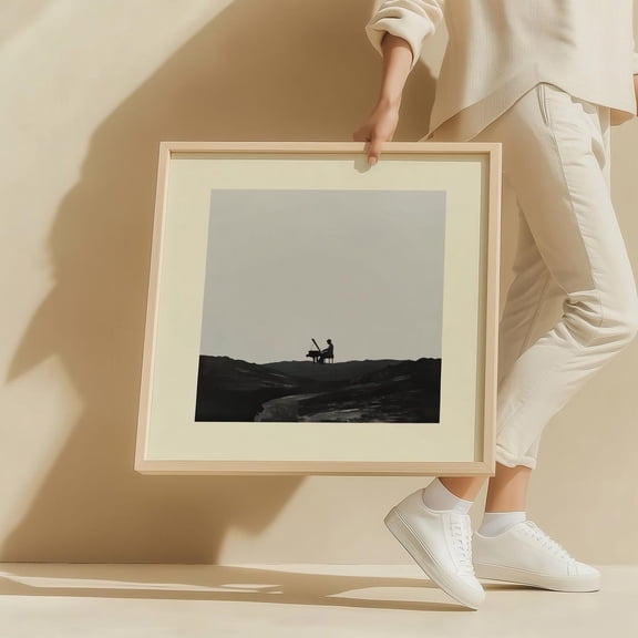 Surreal Pianist Wall Art Minimalist Music Dreamscape Print Abstract Black And White Poster Conceptual Pianist Artwork Modern Home Decor Wall Art, Modern Wall Decor, 16x16 UNFRAMED