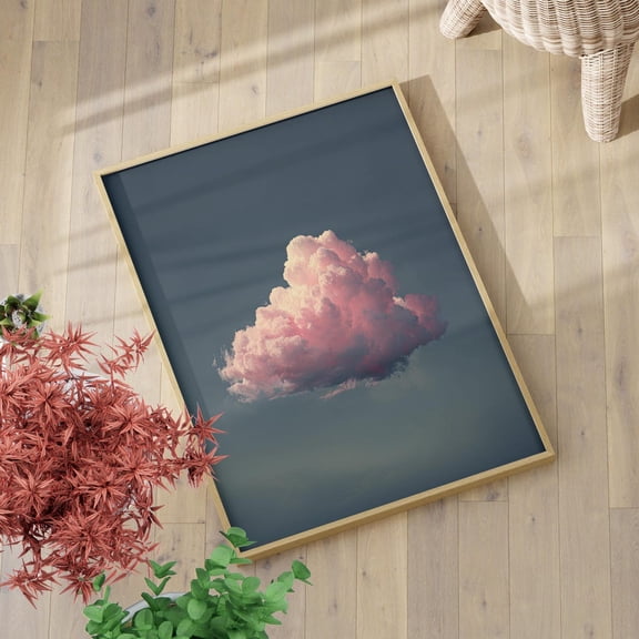 Surreal Pink Cloud Wall Art, Fantasy Night Sky Decor, Unframed Canvas Size 16x24