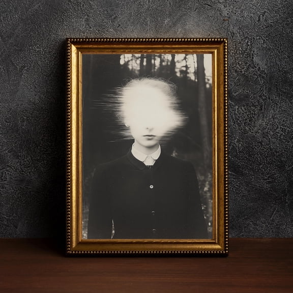 A Surreal Portrait In Forest, Adorned In Vintage Attire,Mystical Aura,Muted Tones Posters,Dreamlike Atmosphere,Horror Posters,Vintage Portrait, 12x18 UNFRAMED