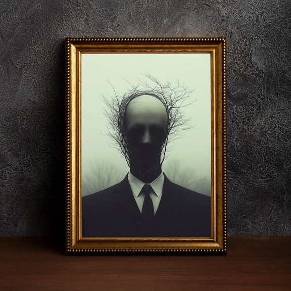 A Surreal Portrait In Forest, Adorned In Vintage Attire,Mystical Aura,Muted Tones Posters,Dreamlike Atmosphere,Horror Posters,Vintage Portrait, F038.8, 8x12 UNFRAMED