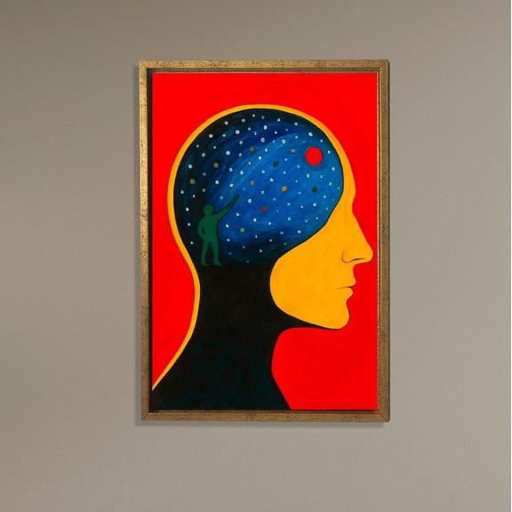 Surreal Profile Wall Art, Bold Red Modern, Abstract Mind Decor, Vertical Artwork For Living Room, Unique Face Silhouette Home Decor, 8x12 UNFRAMED