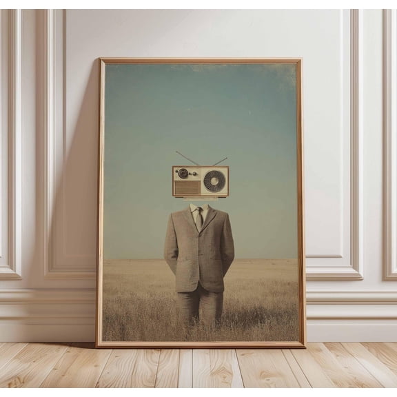 Surreal Radio Head Poster Retro Surrealist Art Print Style Weird Wall Decor Conceptual Abs