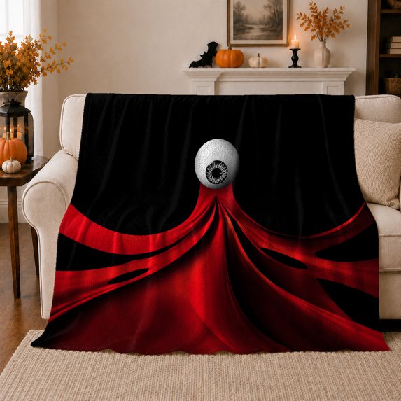 Surreal Red Eyeball Art Gothic, Dramatic Fantasy Scene, Warm Flannel Blanket for Living Room and Bedroom with Detailed Artwork, Art Lovers Housewarming Gift, Fantasy Home Decor