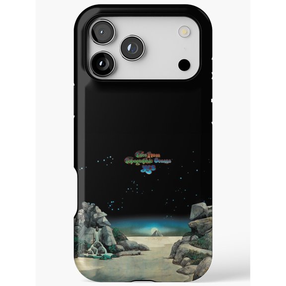 Surreal Rocky Desert and Pyramid Tough Phone Case, Polycarbonate and TPU, Black and Sand Beige
