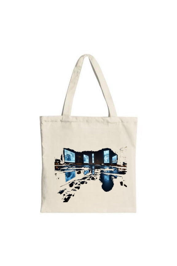 Surreal Room Reflection Tote Bag - Canvas Bright Monitors on Dark Background Perfect for Shopping Travel & Parties