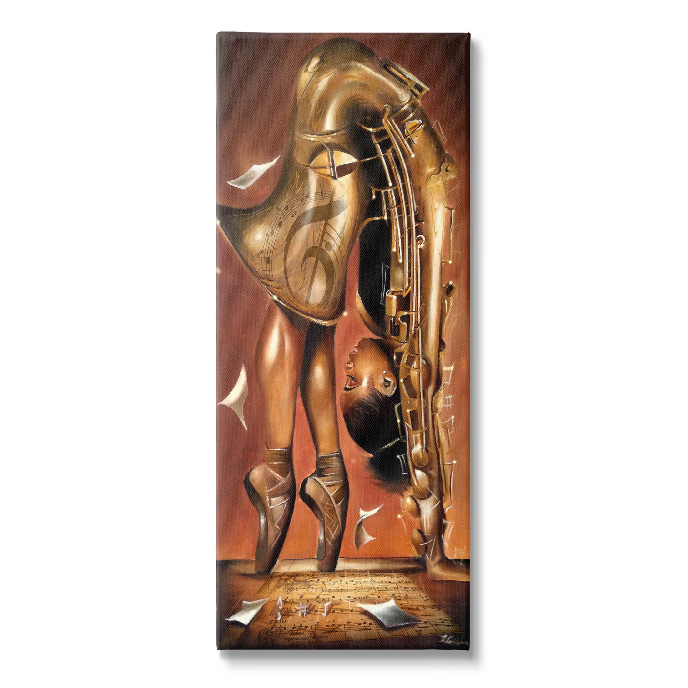 Surreal Saxophone Ballerina Composition Abstract Painting Gallery Wrapped Canvas Print Wall Art