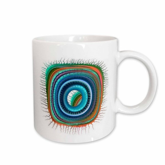 3drose, Surreal Sci Fi Blue and Orange Eyeball Alien Floating on a White Background, 15oz Mug