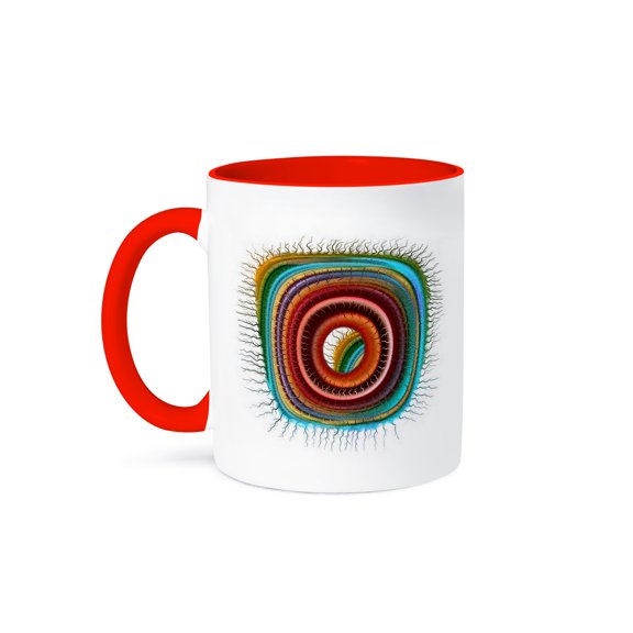 3drose, Surreal Sci Fi Brown and Blue Eyeball Alien Floating on a White Background, 11oz Two-tone Red Mug