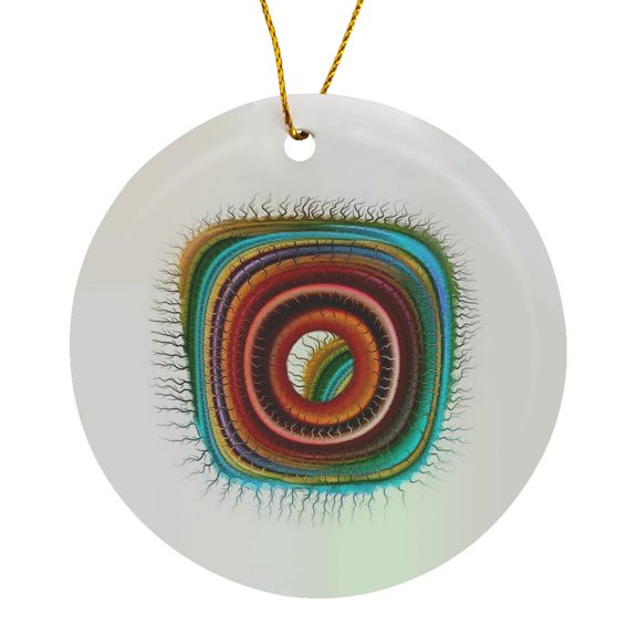 3drose, Surreal Sci Fi Brown and Blue Eyeball Alien Floating on a White Background, Circle Porcelain Ornament