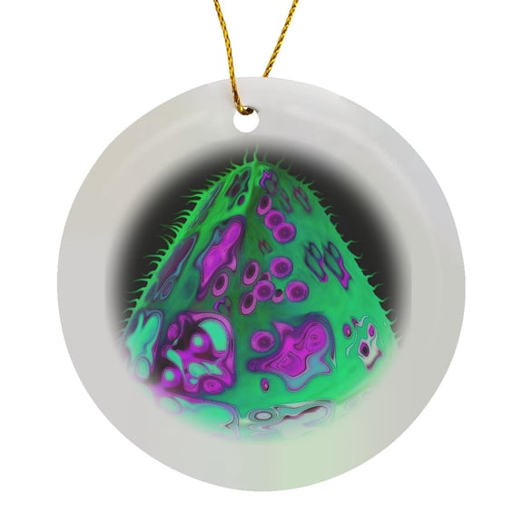 3drose, Surreal Sci Fi Green and Purple Aliens Floating Through Space on Black Background, Circle Porcelain Ornament