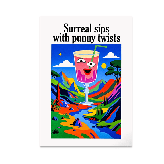 Surreal Sips with Punny Twists - Art Enthusiast - 13x19 Poster Print