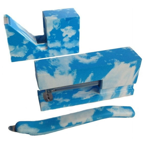 Surreal Sky Cloud Print Stationery Set Stapler, Tape Dispenser & Staple Remover