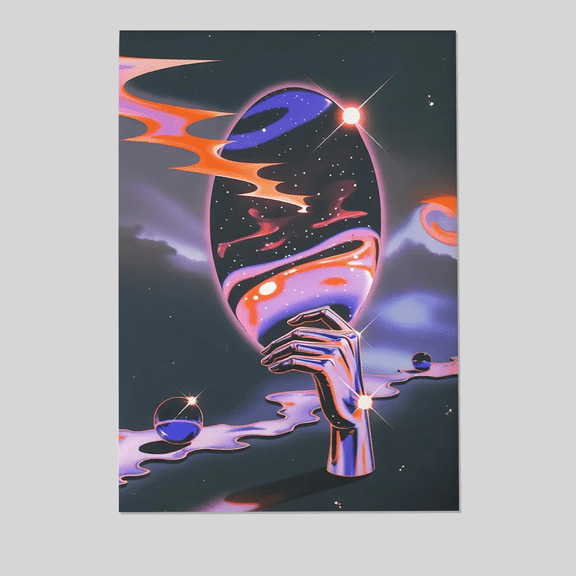 Surreal Space Hand Artwork, Psychedelic Sci-Fi Poster, Futuristic Cosmic Wall Art, Trippy Room Decor Full Size 24''x36'' The Future Box