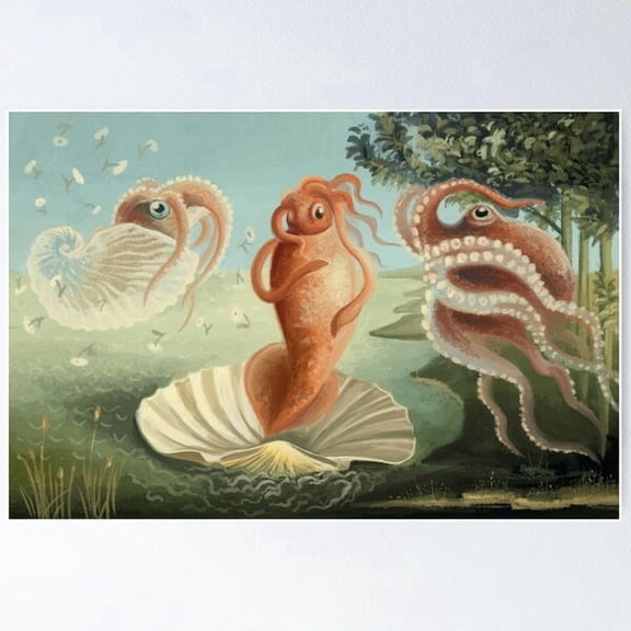 Surreal Squid Creation Illustration Poster, Poster Home Decor , Poster Print Only