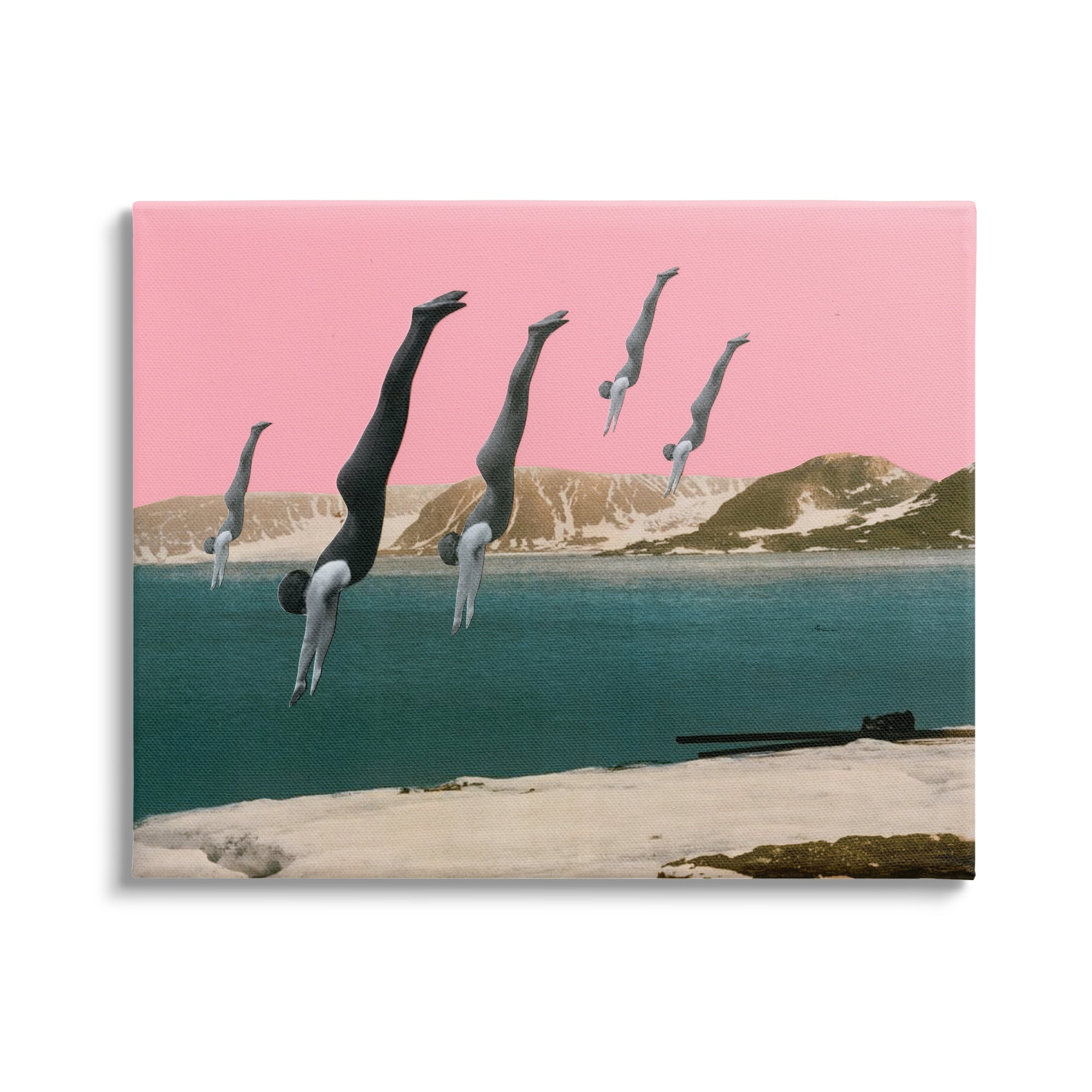 Surreal Swimmers Diving Modern Pink Sunset Landscape Abstract Graphic Art Gallery-Wrapped Canvas Print Wall Art