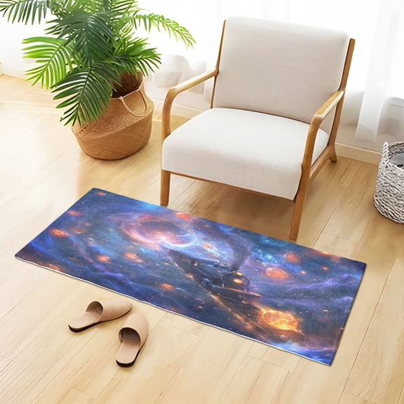 Surreal Train Traveling in Universe Plush Carpet Non Slip Runner Rug Absorbent Bath Mat 39" x 20"