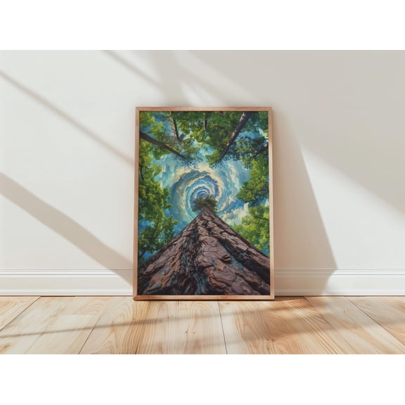 Surreal Tree Trunk Spiral Sky Brown Green Nature Graphic Poster Unframed Paper Print